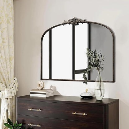 Besdomus Vintage Arched Black Mirror: 40"x29" French Large Arch Antique Wall Decorative Mirror - Baroque Traditional Ornate for Entryway/Bedroom/Fireplace/Bathroom- Home Decor for Interior Designers