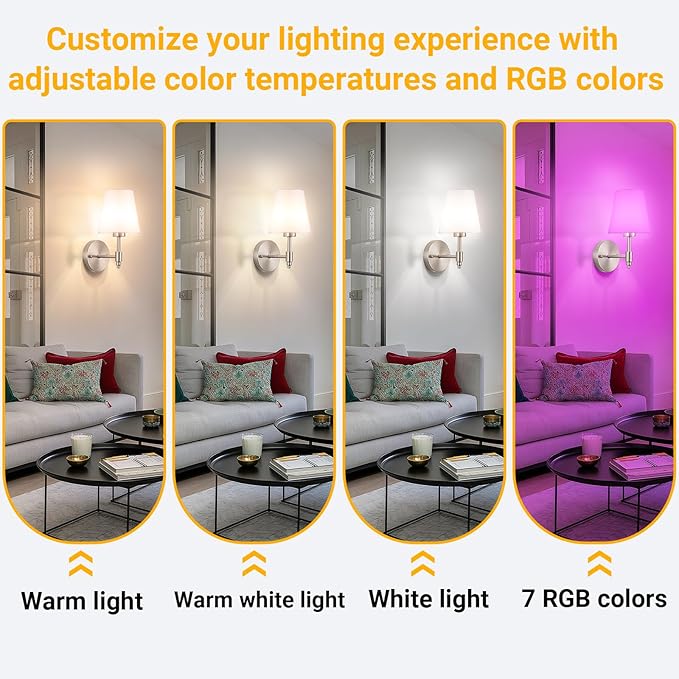 Vimhou Peel and Stick Wall Sconces, Stick On Wall Sconce Set of 2, Battery Operated Wireless Wall Light, No Drill Adhesive Wall Lamp, Corn Bulb with 10000mAh Rechargeable Battery, Bedroom Wall Decor