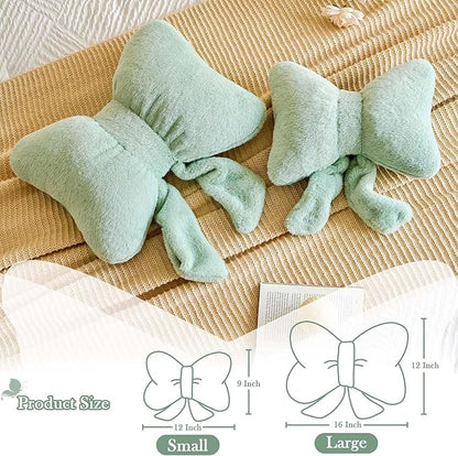 Lfsaaj Bowknot Pillow Sage Green Cute Bow Decorative Throw Pillows 16" Aesthetic Home Decor Bow Cushions Butterfly Knot Plush Pillow for Bedroom Couch