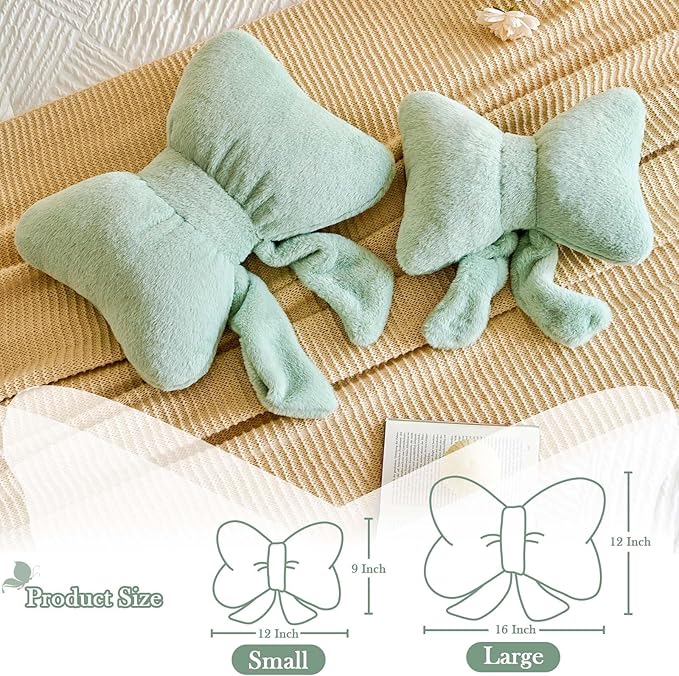 Lfsaaj Bowknot Pillow Sage Green Cute Bow Decorative Throw Pillows 12" Aesthetic Home Decor Bow Cushions Butterfly Knot Plush Pillow for Bedroom Couch