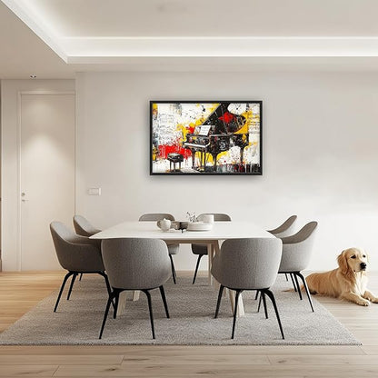Banksy Piano Large Wall Art for Living Room Abstract Graffiti Music Framed Canvas Decor Musical Notes Prints Painting Pictures Extra Large Vintage Colorful Artwork for Bedroom Classroom Office 24"x36"