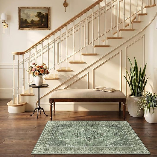 RELEANY Area Rugs 2'6"x4' Kitchen Rugs Entry Rug Small Rugs for Entryway Kitchen Bathroom Door Mat Indoor Entrance,Washable Non Slip, Dark Green Gray