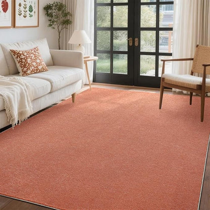 FinRèc 4x6 Washable Area Rugs for Bedroom Living Room, Low Pile Thin Rug Solid Color, Non-Slip Carpet Indoor for Home Decor (Orange/White)