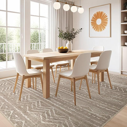 Nakagishi 8x11 Area Rugs Living Room: Washable Boho Large Neutral Soft Farmhouse Area Rugs Stain Resistant Modern Non-Slip Indoor Floor Carpet for Bedroom Nursery Kids Playroom Office-Dark Brown