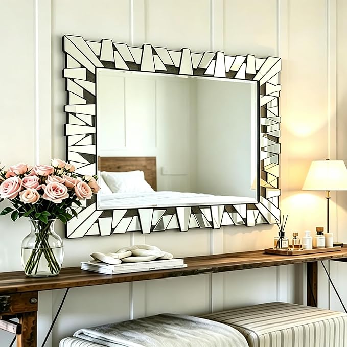 32"x47" Large Wall Mirror for Decor, Modern Irregular Mirror with Glass Frame, Vertical or Horizontal Deocr Mirror for Living Room, Entrance, Dining Room, Bedroom
