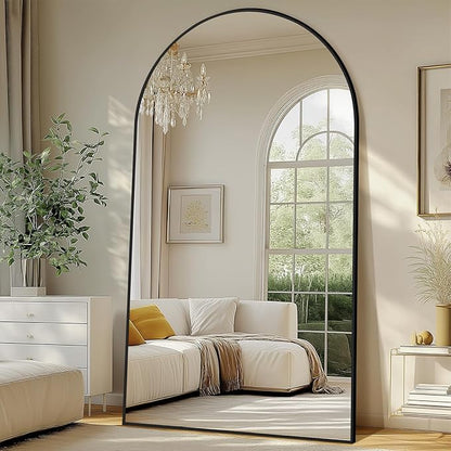 Large Standing Mirror Full Length, 82"X44" Oversized Arched Floor Mirror Black Full Length Mirror with Stand, Hanging or Wall Mounted for Bedroom Living Room Clothing Store Gym, Tempered Glass