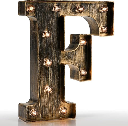 Pooqla Vintage Light Up Marquee Letters with Lights – Illuminated Industrial Style Lighted Alphabet Letter Signs - Coffee Bar Apartment Bedroom Wall Home Initials Decor A-Z