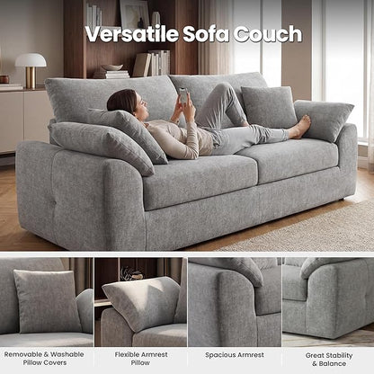 89.8" Modern Loveseat Sofa for Living Room, Cloud Boneless Couches with 4 Pillows, Mid Century Loveseat couches for Small Place, No Assembly Required, Light Grey