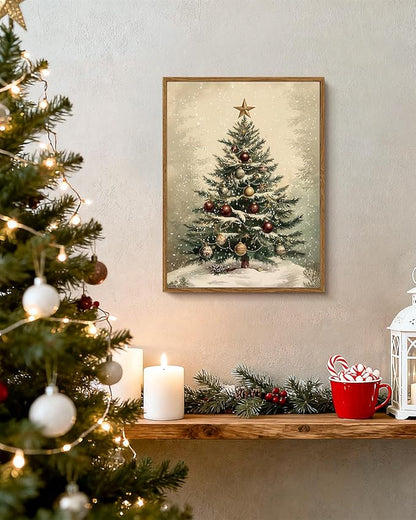 VIYYIEA Framed Canvas Wall Art Home Decor for Living Room, Vintage Christmas Tree Pictures, Christmas Decorations Indoor, Winter Wall Decor Gifts for Friends or Family - 16L x 12W