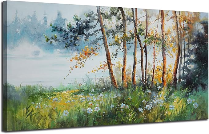 Ardemy Nature Canvas Wall Art Green Forest Pictures Wall Decor Living Room, Oversized Landscape Tree Textured Paintings Framed Artwork Bedroom Dining Room Kitchen Home Office, 58"x29"