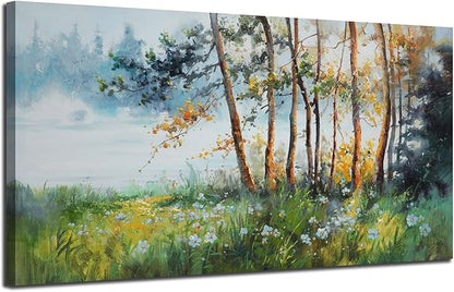 Ardemy Nature Canvas Wall Art Green Forest Pictures Wall Decor Living Room, Oversized Landscape Tree Textured Paintings Framed Artwork Bedroom Dining Room Kitchen Home Office, 58"x29"