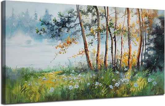 Ardemy Nature Canvas Wall Art Green Forest Pictures Wall Decor Living Room, Oversized Landscape Tree Textured Paintings Framed Artwork Bedroom Dining Room Kitchen Home Office, 58"x29"