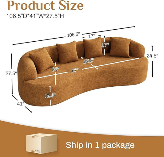 Oversized Sectional Sofa for Living Room, Modern Luxury Plush Chenille 4-Seater Extra Deep & Wide Seat Curved Cloud Couch with 4 Throw Pillows, No Assembly Needed, Sienna Orange