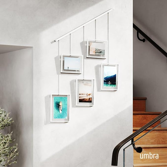 Umbra Exhibit Picture Frame Gallery Set, Adjustable Wall Collage Displays Five Photos (Two 4x6" and Three 5x7"), Set of 5, White