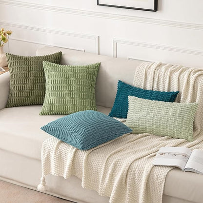 MIULEE Pack of 2 Corduroy Decorative Throw Pillow Covers 20x20 Inch Soft Boho Striped Pillow Covers Modern Farmhouse Home Decor for Summer Coastal Sofa Living Room Couch Bed Coastal Blue