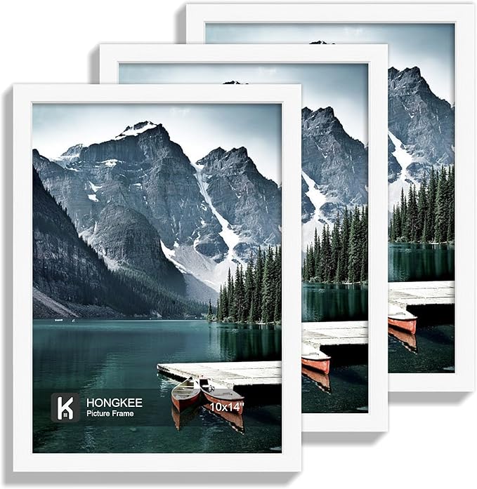 Hongkee 10x14 Picture Frame Set of 3 - Made of Real Glass and White Wooden Frame, 30 x40 Diamond Frame for Wall or Tabletop Display