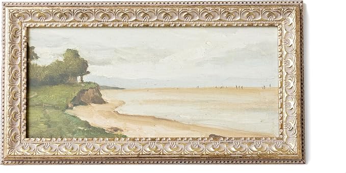 Petal Lane Beach Wall Art - 15x8 Framed Antique Decor - Make Your Own Gallery Wall Frame Set - Dark Academia Wall Decor - Canvas Wall Art with Vintage Frame (Beach)