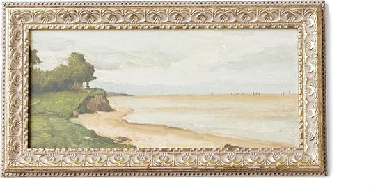 Petal Lane Beach Wall Art - 15x8 Framed Antique Decor - Make Your Own Gallery Wall Frame Set - Dark Academia Wall Decor - Canvas Wall Art with Vintage Frame (Beach)