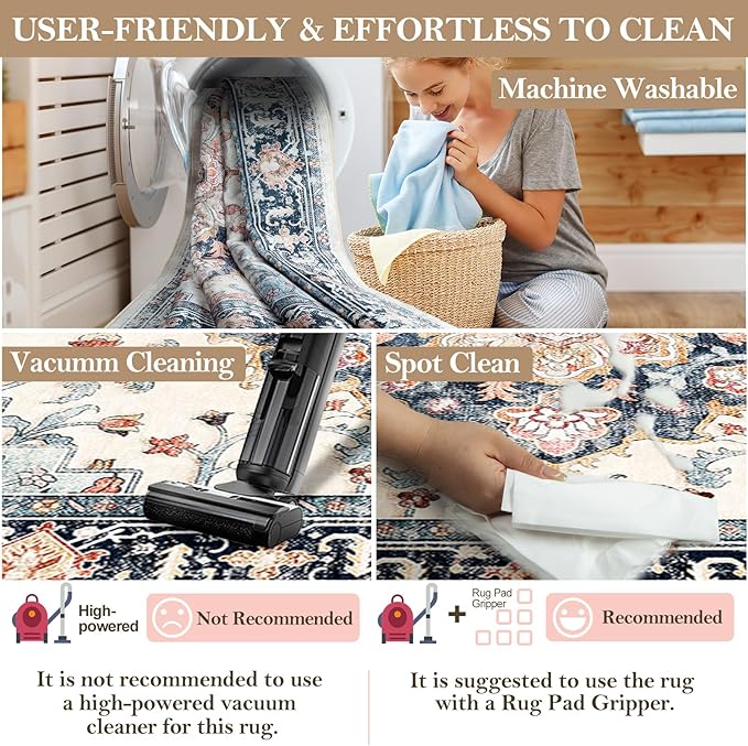 CAPALOCA Machine Washable Rugs Nursery Rug 6x9 Cute Girl Non Slip Low Pile Water Repellent Soft Print Pattern for Bedroom Indoor Decor Kids Playroom Bluebeige