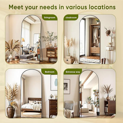 Arched Full Length Mirror 58 x 18 Inch, Full Body Mirror with Stand, Standing Hanging or Leaning Against Wall, Metal Frame Floor Mirror for Bedroom, Living Room, Cloakroom,Black
