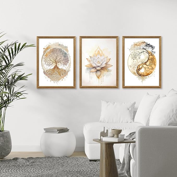 ICHZUMW Tree of Life Zen Canvas Wall Art, Yoga Room Wall Decor, Abstract Lotus Flower Yin Yang Taichi Paintings, Spiritual Pictures Prints Artwork, Living Room Bedroom Spa Meditation Space, 12x16in