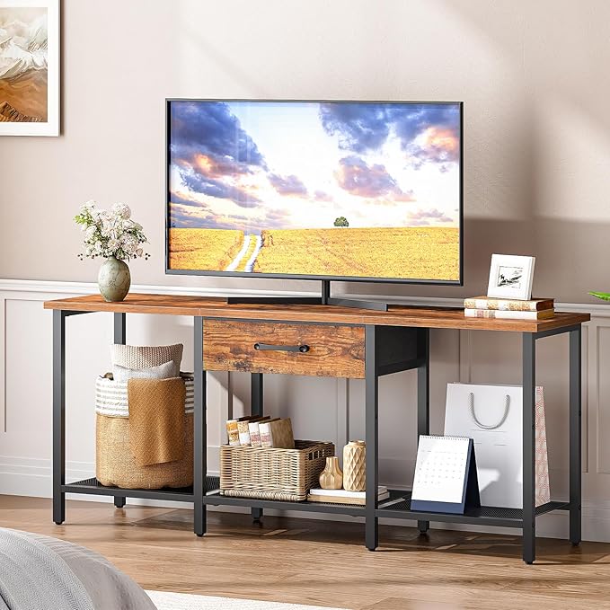 HOOBRO TV Stand for TVs up to 55 Inch, Entertainment Center with Fabric Drawer & Open Shelves, Industrial TV Media Console Table with Storage, for Living Room, Bedroom, Rustic Brown BF125DS01