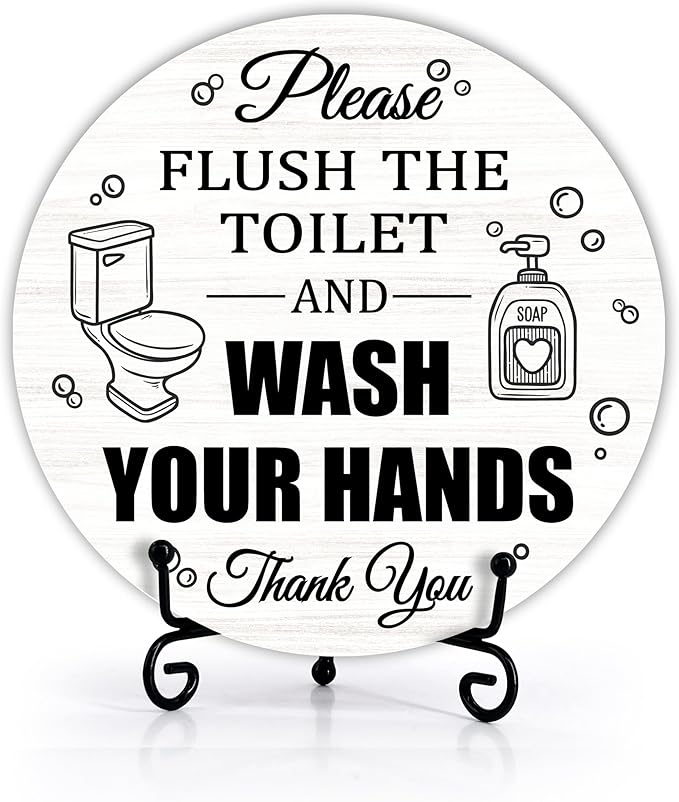 Funny Bathroom Decor, Wash Your Hands Sign, Modern Farmhouse Bathroom Decor, Hand Washing Signs For Home, Restroom Decor Plaque With Stand, Half Bath Decor, Farmhouse Rustic Bathroom Decor-41