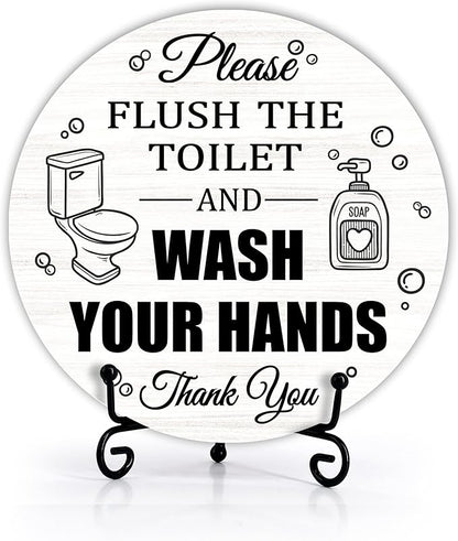 Funny Bathroom Decor, Wash Your Hands Sign, Modern Farmhouse Bathroom Decor, Hand Washing Signs For Home, Restroom Decor Plaque With Stand, Half Bath Decor, Farmhouse Rustic Bathroom Decor-41