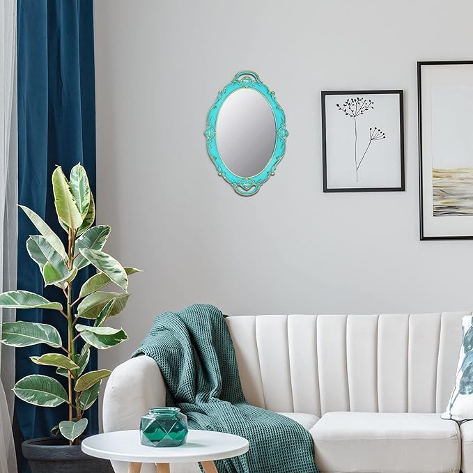 YCHMIR Vintage Small Mirror 14.5 x 10 Inch Oval Blue Wall Mirror