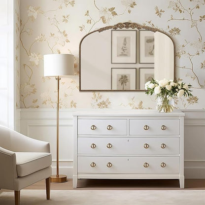 Besdomus Gold Large Arched Mirror: 40"x29" French Baroque Vintage Mirror - Traditional Ornate Antique for Mantel/Bedroom/Entryway/Bathroom/Hallway - Home Decor for Fashion-Conscious