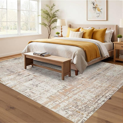 5x7 Area Rugs for Bedroom Living Room,Non-Slip Washable Modern Neutral Abstract Rugs for Dining Room, Foldable Thin Indoor Carpet Stain Resistant(Beige Grey)