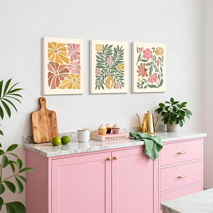 WENGTIAO 3Pcs Flower Market Canvas Wall Art Boho Floral Prints Posters Colorful Blossom Paintings Pictures Minimalist Wildflower Artwork for Living Room Girls Room Nursery Bedroom 12x16x3