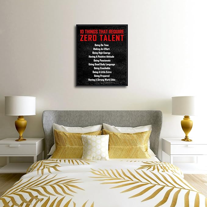 Pyradecor Large Black Framed Wall Art Inspirational Poster Canvas Prints Motivational 10 Things that Require Zero Talent Office Positive Quotes for Classroom Decorations