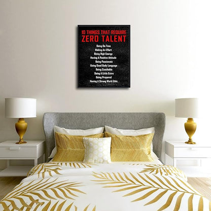 Pyradecor Large Black Framed Wall Art Inspirational Poster Canvas Prints Motivational 10 Things that Require Zero Talent Office Positive Quotes for Classroom Decorations