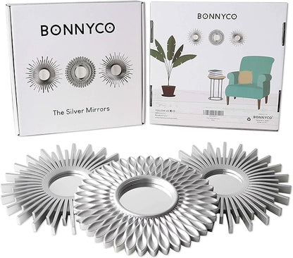 BONNYCO Wall Mirrors Pack of 3 Round Silver Mirrors for Home Decor, Bedroom and Room. Espejos Decorativos de Pared Sala Dormitorio, Circle Wall Decor Minimalist Vintage, Chic. Gifts for Women Mums