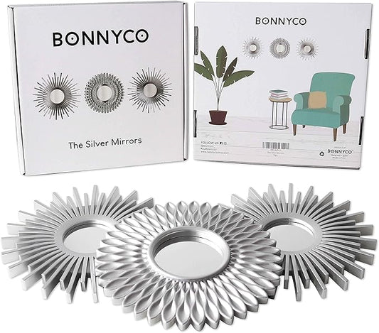 BONNYCO Wall Mirrors Pack of 3 Round Silver Mirrors for Home Decor, Bedroom and Room. Espejos Decorativos de Pared Sala Dormitorio, Circle Wall Decor Minimalist Vintage, Chic. Gifts for Women Mums