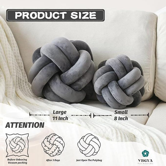 Knot Pillow Ball, Soft Decorative Throw Pillows Cushion, 11 Inch Round Plush Knotted Pillows Dark Gray Pillow, Modern Home Throw Knot Decorative Cushion for Bedroom, Sofa, Couch