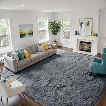 yongyangjuxin Fluffy Rug Shag Area Rug, Grey 10x14 Area Rugs for Bedroom, Super Soft Shag Rugs for Living Room Bedroom Kids Room Home Decor, Upgrade Anti-Skid Rectangular Fuzzy Rug