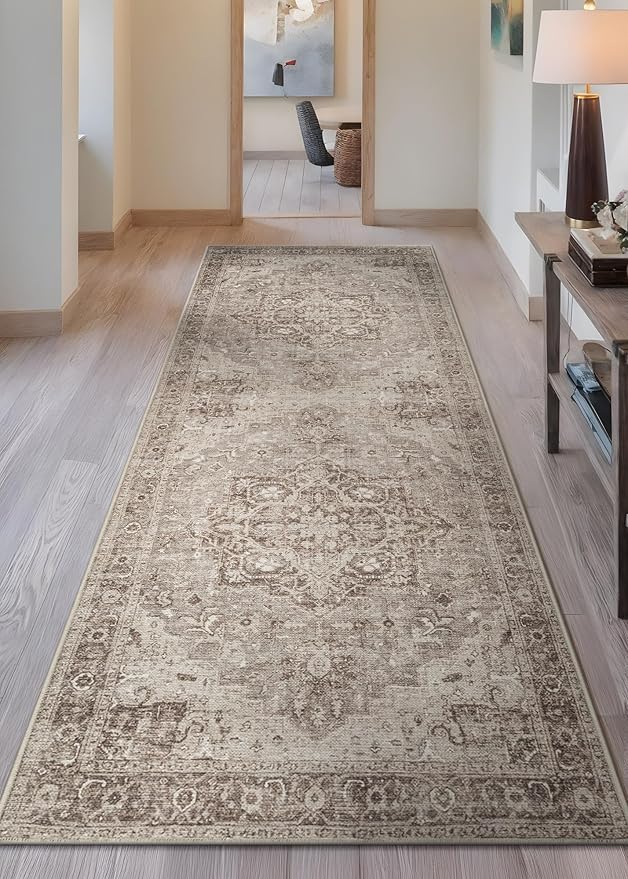 Bloom Rugs Washable Non-Slip 10 ft Runner - Beige/Gray Traditional Runner for Entryway, Hallway, Bathroom, and Kitchen - Exact Size: 2.5' x 10'