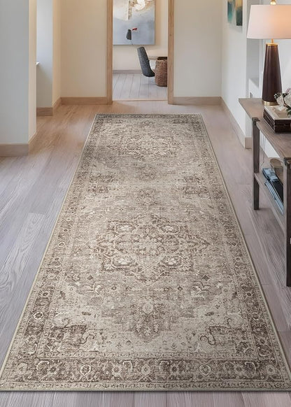 Bloom Rugs Washable Non-Slip 10 ft Runner - Beige/Gray Traditional Runner for Entryway, Hallway, Bathroom, and Kitchen - Exact Size: 2.5' x 10'