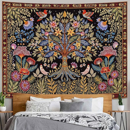 Lunerfex Tree of Life Wall Tapestry - Vibrant Folk Art & Botanical Wall Hanging for Bedroom and Living Room Decor - Boho Nature Tapestries 80"x60"