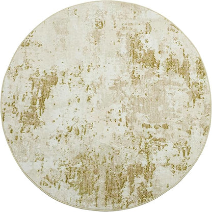 ROYHOME Modern Abstract 4x4 Round Area Rug Non Slip Non Shedding Rug Low Pile Stain Resistant for Bedroom Living Room Office Dining Room,Golden Grey
