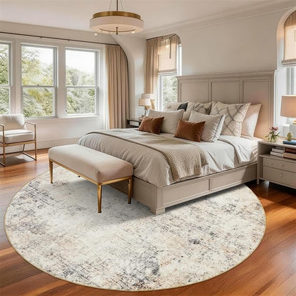 Large Round Rug 8ft: Neutral Round Area Rugs for Living Room Dining Room Bedroom - Soft Non-Slip Circle Carpet 8' - Modern Abstract Beige