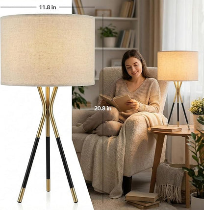 20.8" Modern Tripod Table Lamps Set of 2 Black and Gold Metal Table Lamps for Living Room Bedroom Nightstand End Table Decorative Lamps(Bulbs Included)