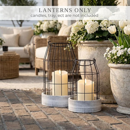 Rustic Farmhouse Lantern Decor Set of 2 - Stylish Decorative Lanterns for Your Living Room, Patio & Porch or Kitchen Dining Table - Modern Indoor/Outdoor Coffee Table Decor for Your Entire Home