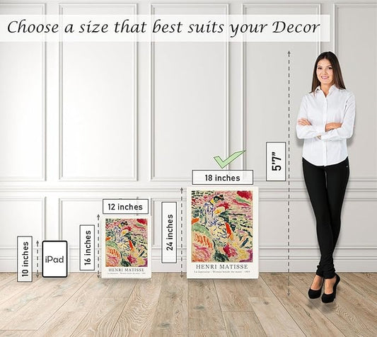 Induslyfe Large Framed Retro Vintage Wall Art Canvas Decor Set of 3, Matisse Prints Poster Modern Art, Sage Green Aesthetic Floral Botanical for Bedroom Living Room Bathroom 18x24