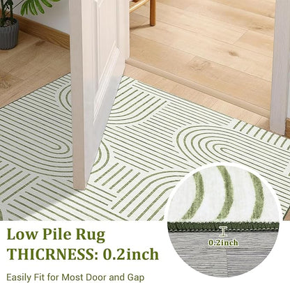 ROYHOME Washable Rug 9x12 Area Rugs for Living Room, Abstract Rug for Bedroom, Soft Rainbow Non Slip Throw Rugs with Rubber Back, Low Pile Stain Resistant Boho Geometric Carpet for Dining Room, Green