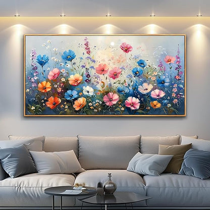 QIYILEXWART Large Wall Art For Living Room Canvas Wall Decor For Bedroom Watercolour Painting Office Decoration Colorful Flowers Wall Picture Artwork Ready To Hang Home Decor Wood Framed