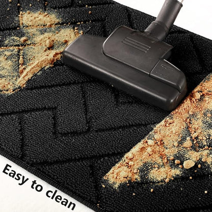 hicorfe Kitchen Runner Rugs and Mats Sets,2 Pieces Absorbent Non-Slip Kitchen Rug,Comfort Kitchen Mat for Floor,Washable for Kitchen,Hallway,Office,Sink,Laundry(20"x59"+20"x48",Black)