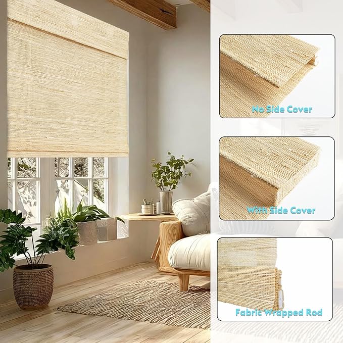 Motorized Bamboo Roman Shades, Motorized Blinds with Remote Compatible with Homekit, Alexa GoogleHome, Smart Wood Woven Shades for Indoor Windows, Customize, Driftland